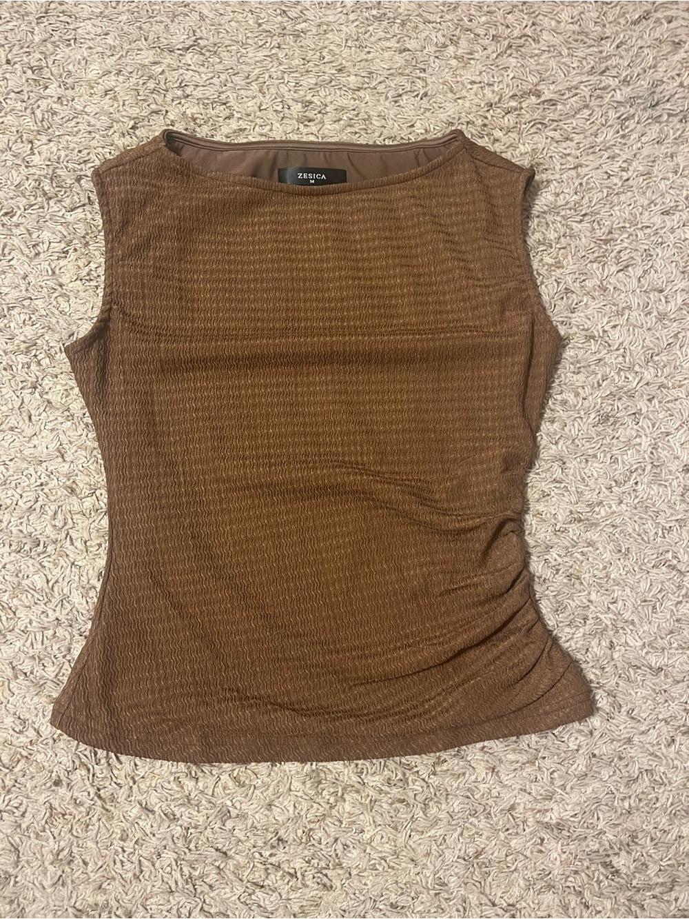 Zesica Brown Sleeveless Textured Knit Top